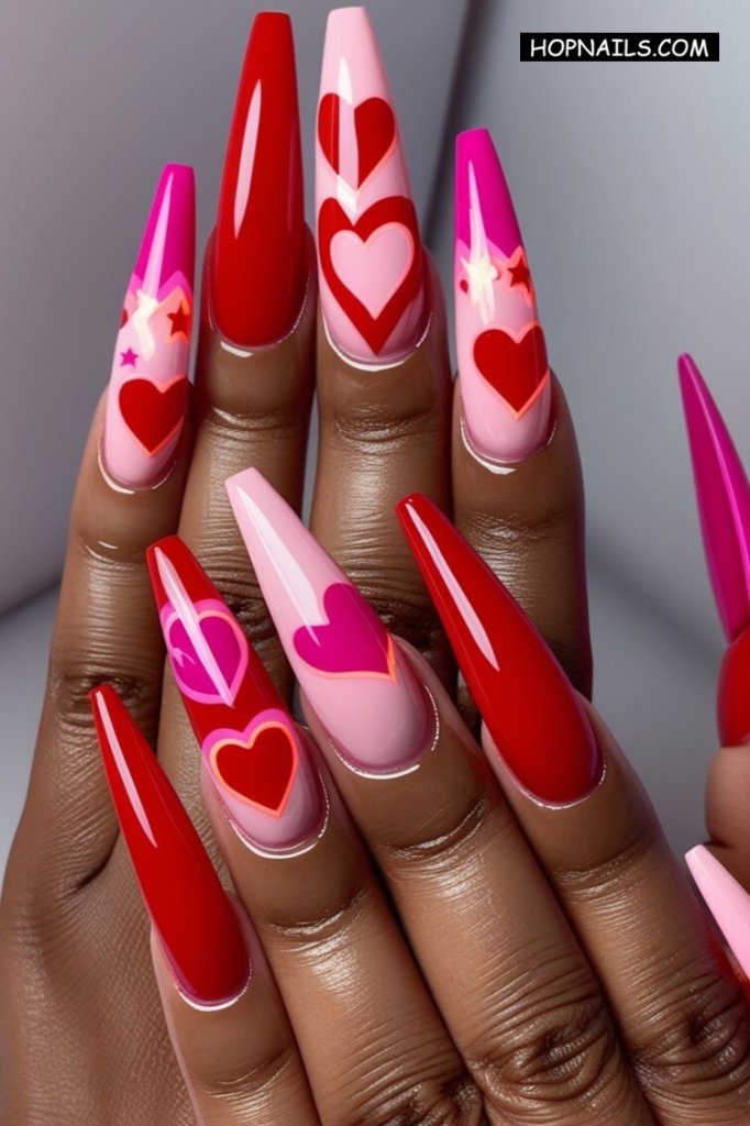 Long Red Stiletto nails