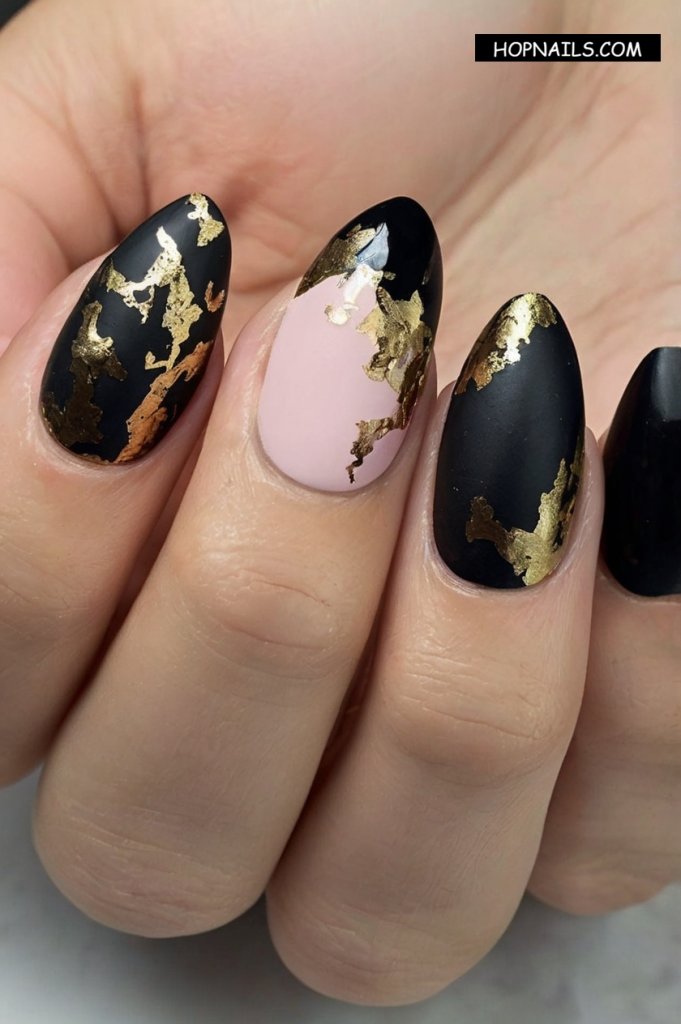 Matte and Gold Flakes nail