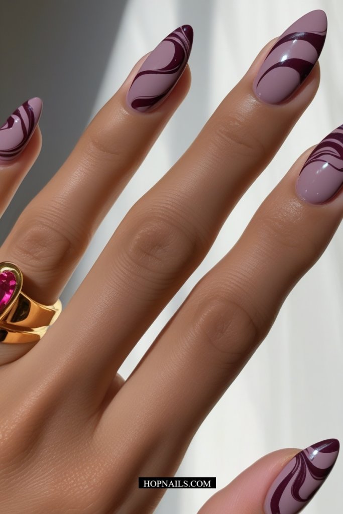 Mauve and Berry Swirls nail