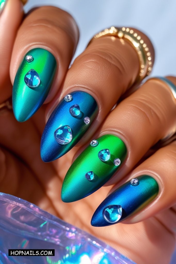 Mermaidy Blue and Green Dewdrop Nails