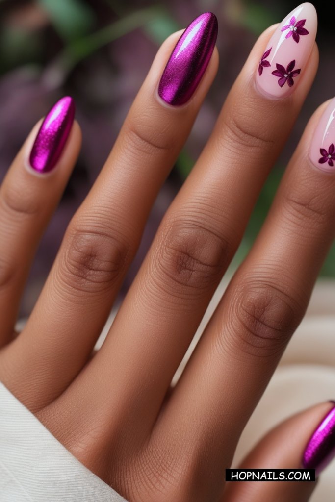 Metallic Magenta Floral Mani