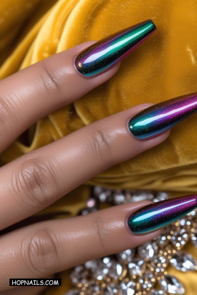 Midnight Rainbow Chrome Nails