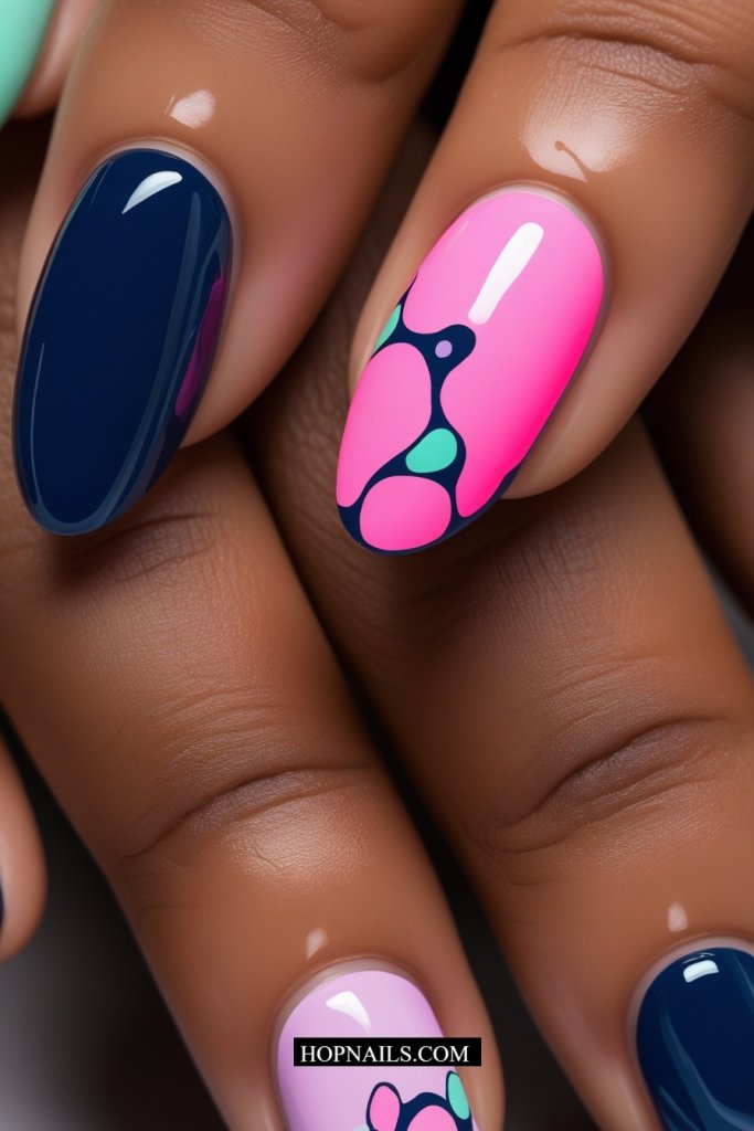 Multicolored Navy Nails