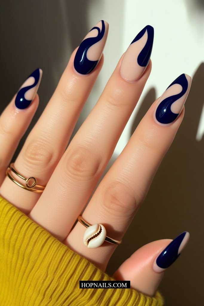 Navy Blue Swirl nail