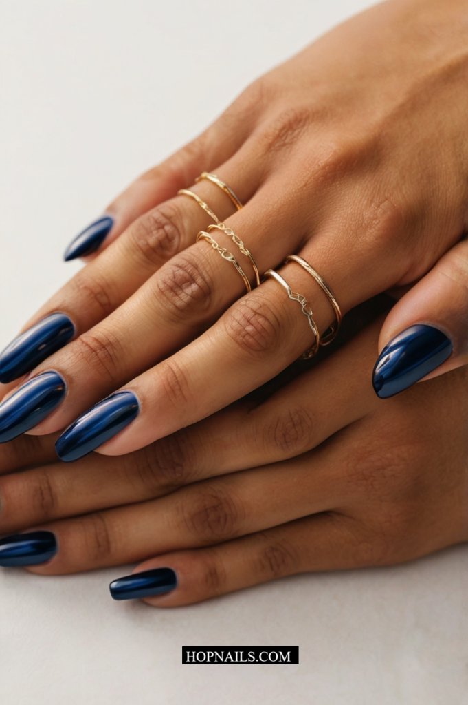 Navy Chrome Nails