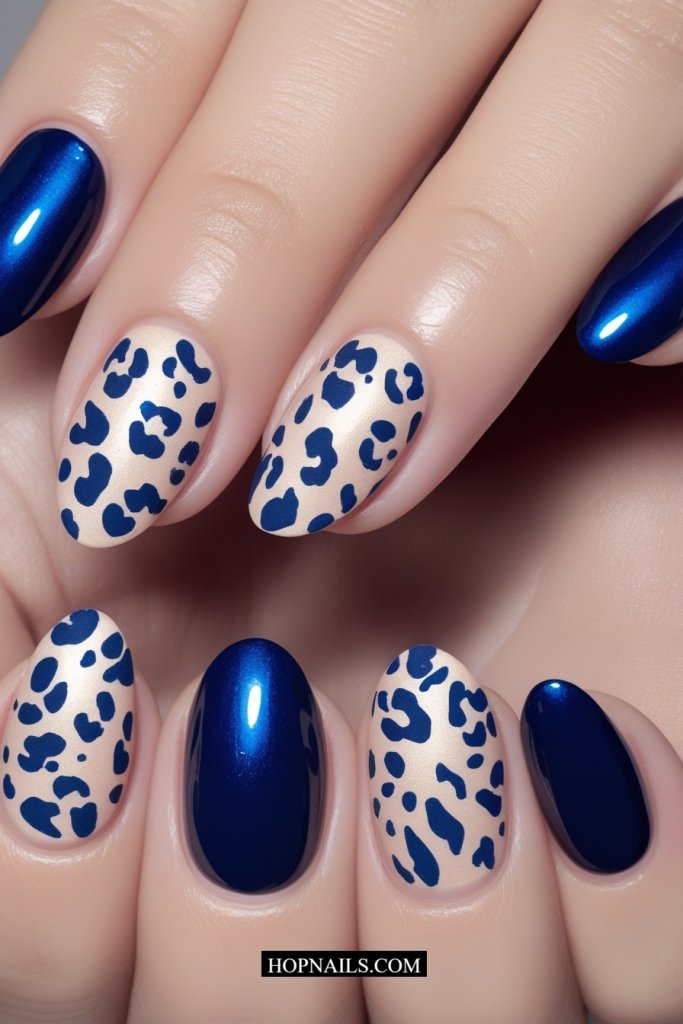 Navy Leopard Print nail