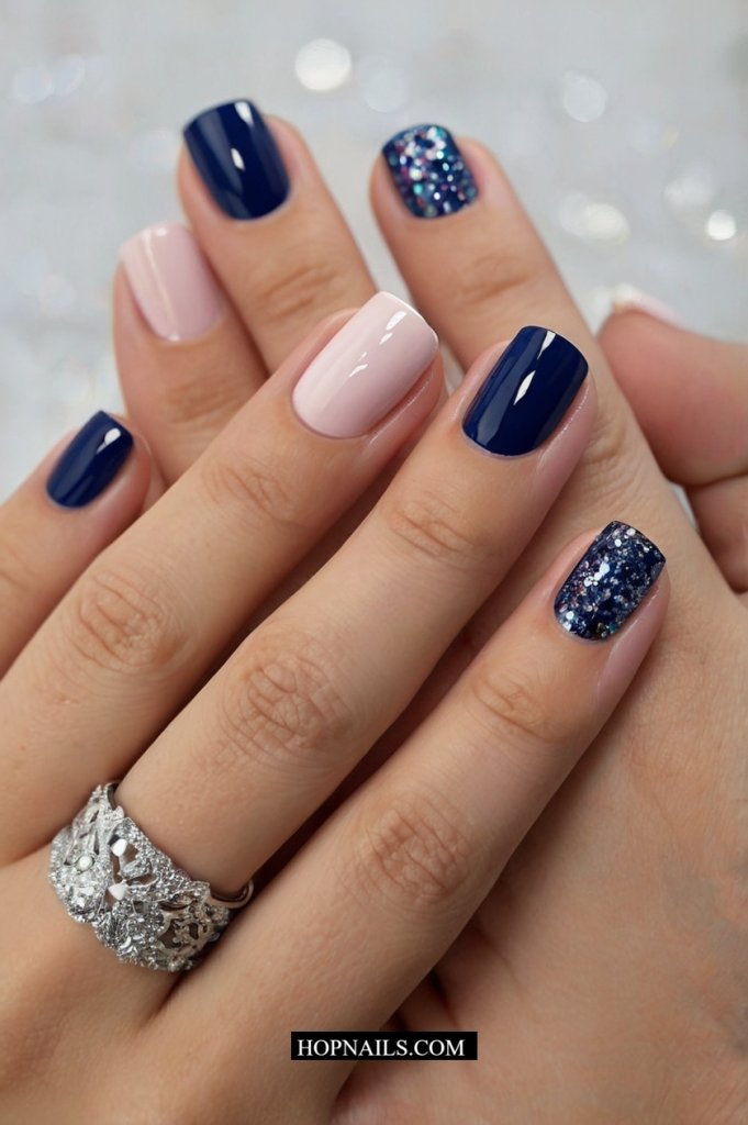 Navy & Pink nail