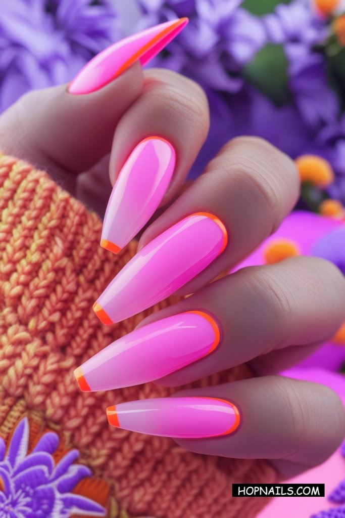 Neon Invisible French Tip Nails