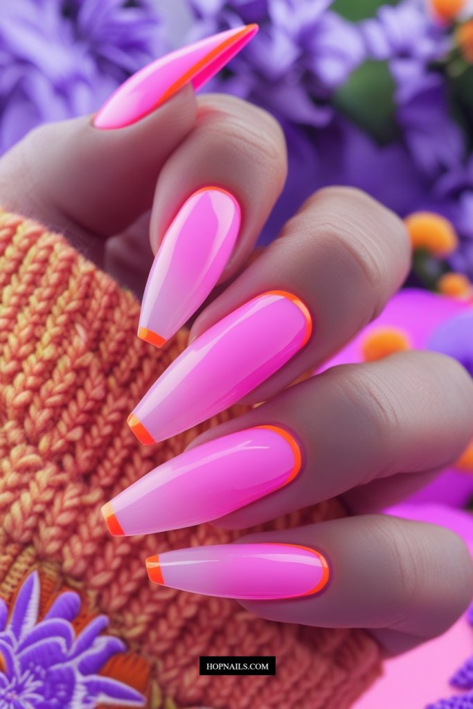Neon Invisible French Tip Nails