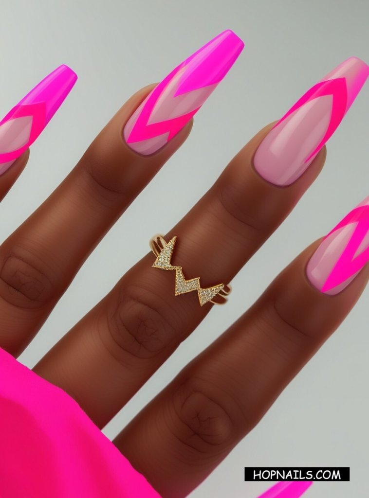 Neon Pink French Nails