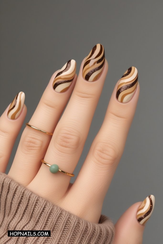 Neutral Latte Swirls nails