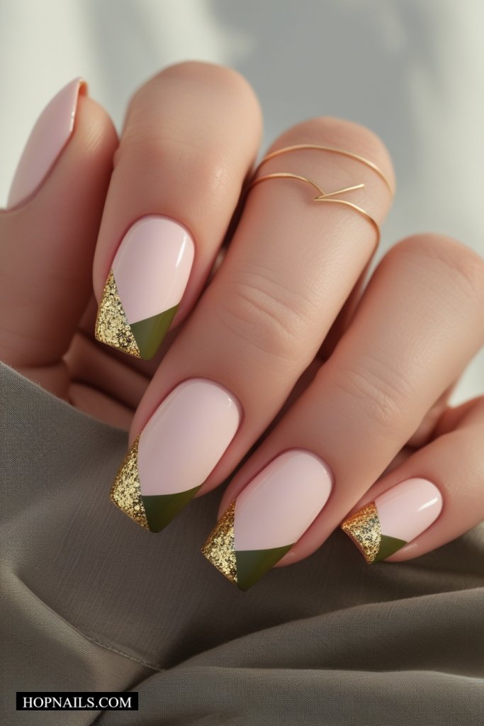 Olive & Gold nail