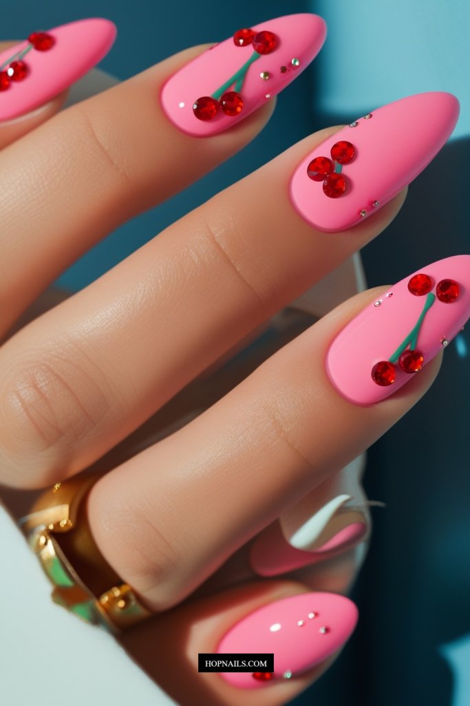 Pink Cherry Nails
