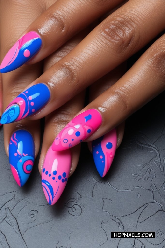 Pink and Blue Mix n Match Nails