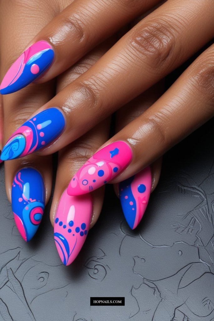 Pink and Blue Mix n Match Nails