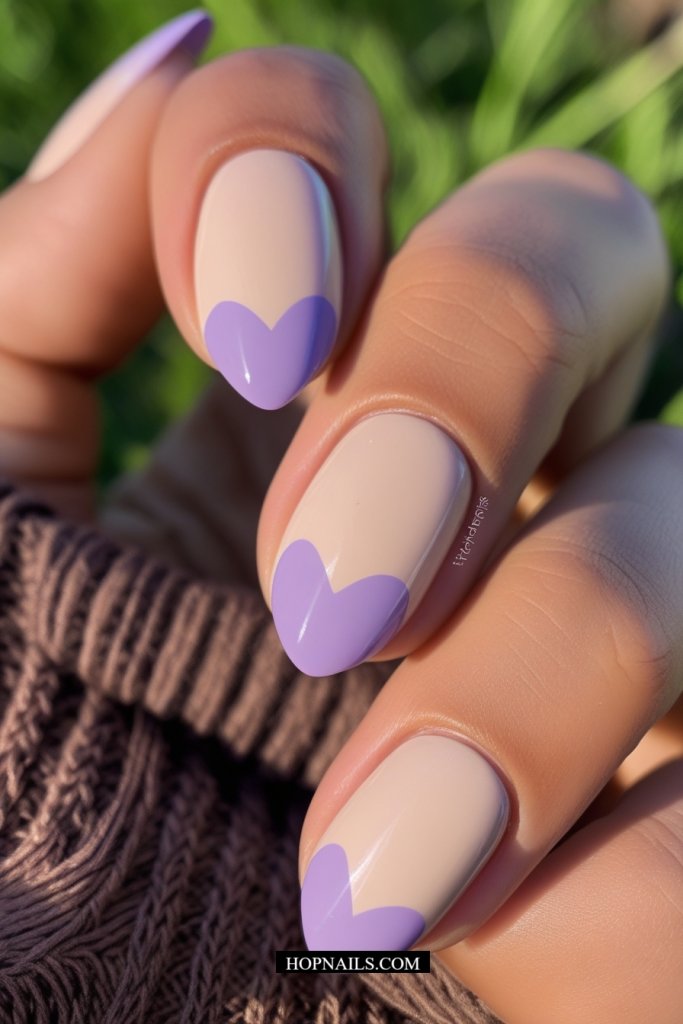 Purple Heart Shaped French Tips