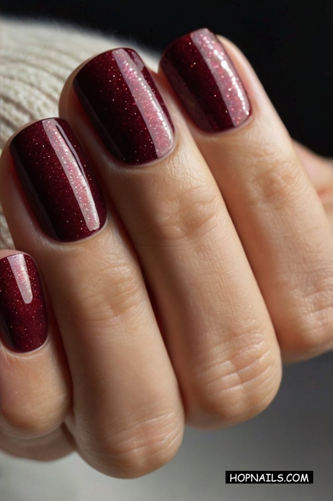 Red Wine Sparkly Manicure