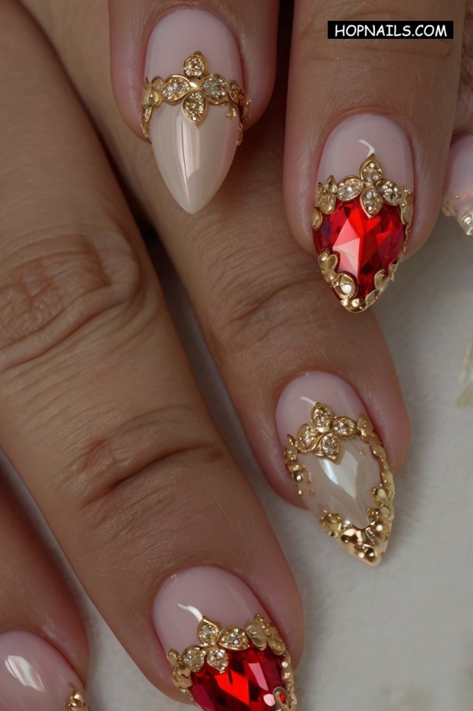Red and Gold Nail Art