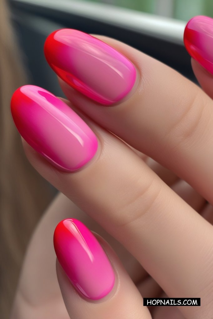 Shiny Red And Hot Pink Nails