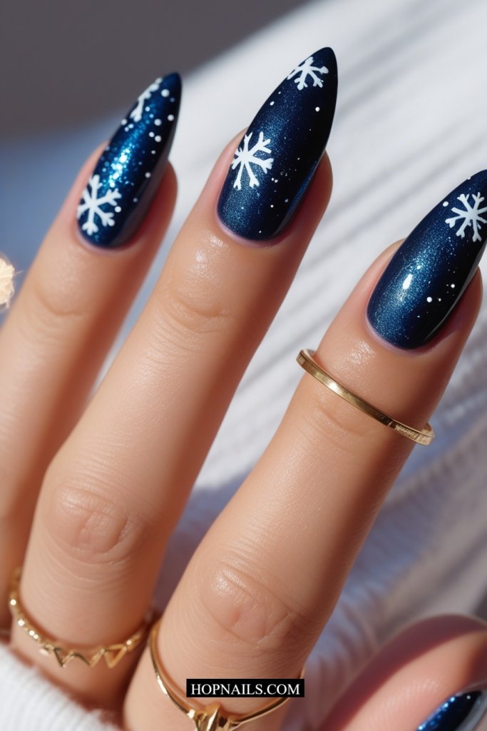Snowflake Navy Nails