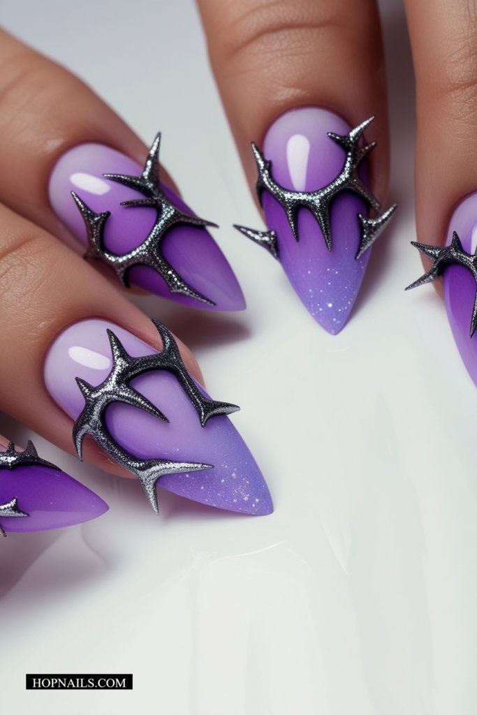 Sparkly Purple Thorns nail