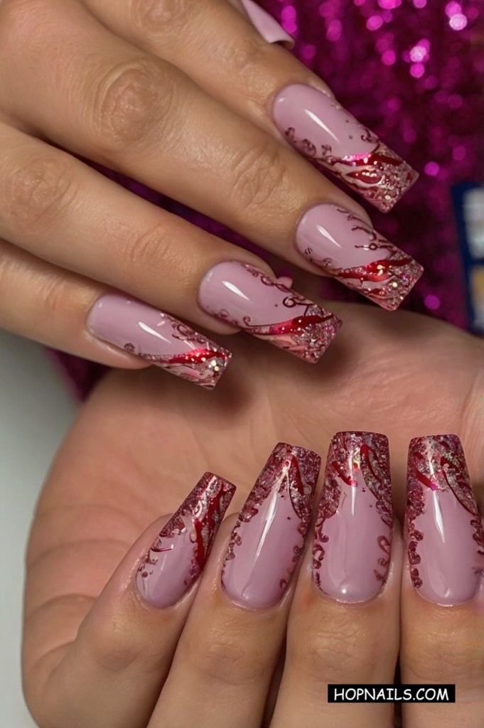 Sparkly Red Nails