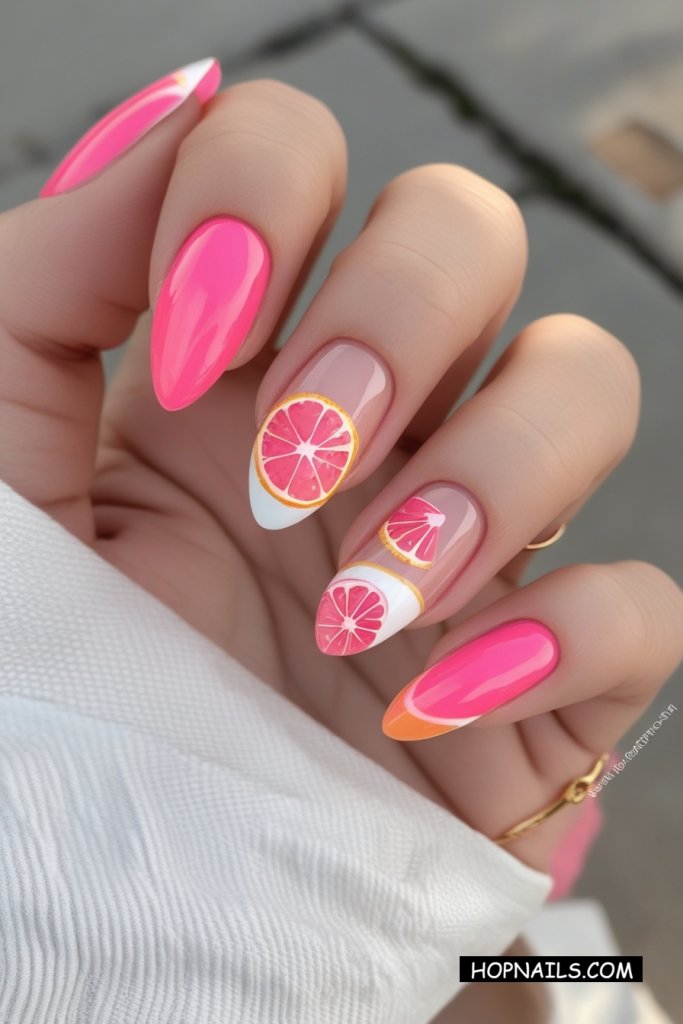 Summer Grapefruit Cocktail Nails