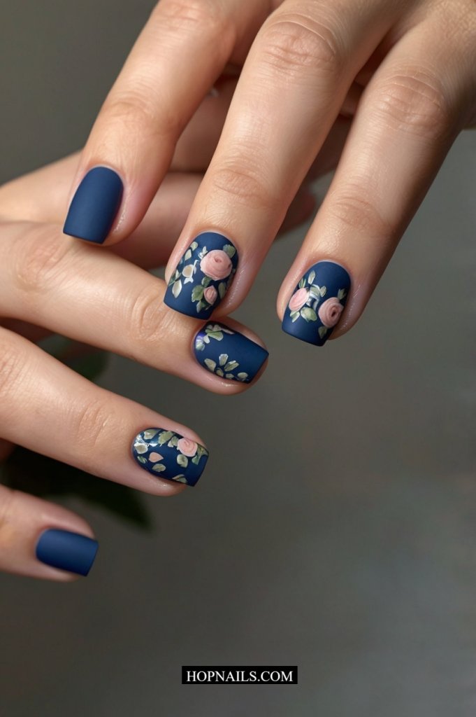 Sweet Navy Roses nail