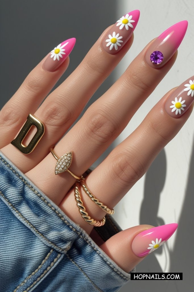 Two Tone, Daisy Dotted French Mani design