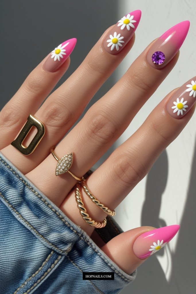 Two Tone, Daisy Dotted French Mani design