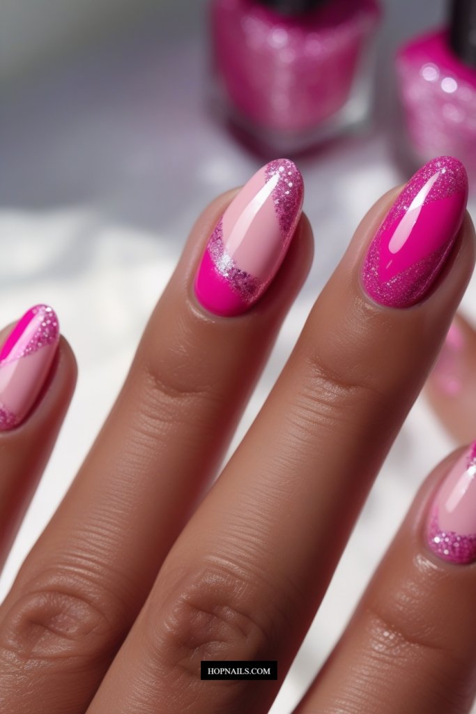 Two Tone Pink Glitter Nails