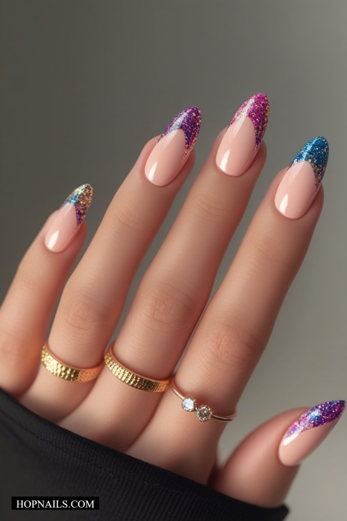 colorful glitter French tip