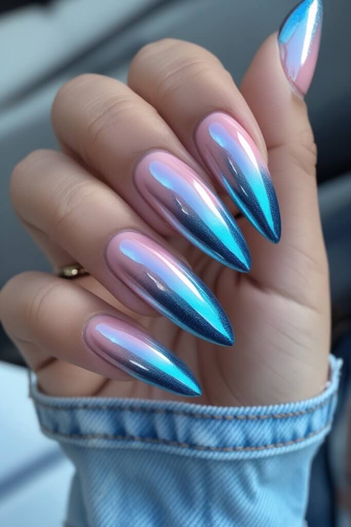 Glossy Blue Ombre Fall Nails