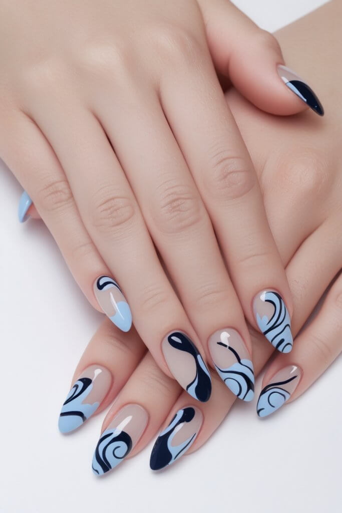 Stunning Blue Fall Swirl Nails