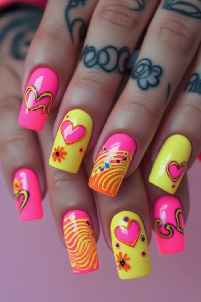 Funky Pink & Orange Nail