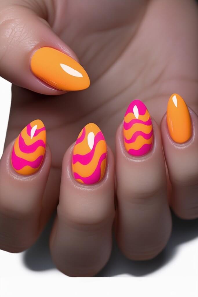 Orange Nails With a Bit of Pink