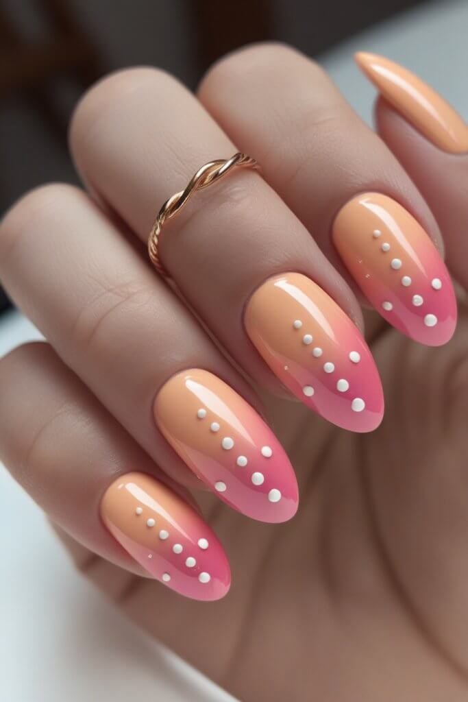 Pink & Orange Almond Nails