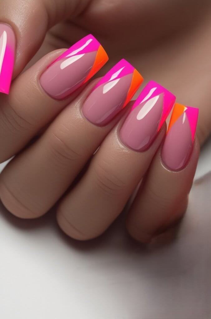 Pink & Orange French Nail Art