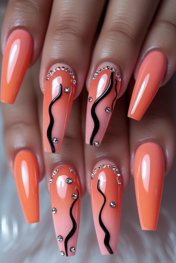 Pink & Orange Long Aura Nail