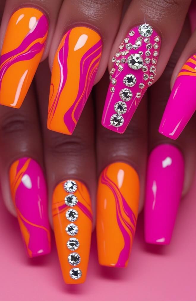 Pink & Orange Summer Nail