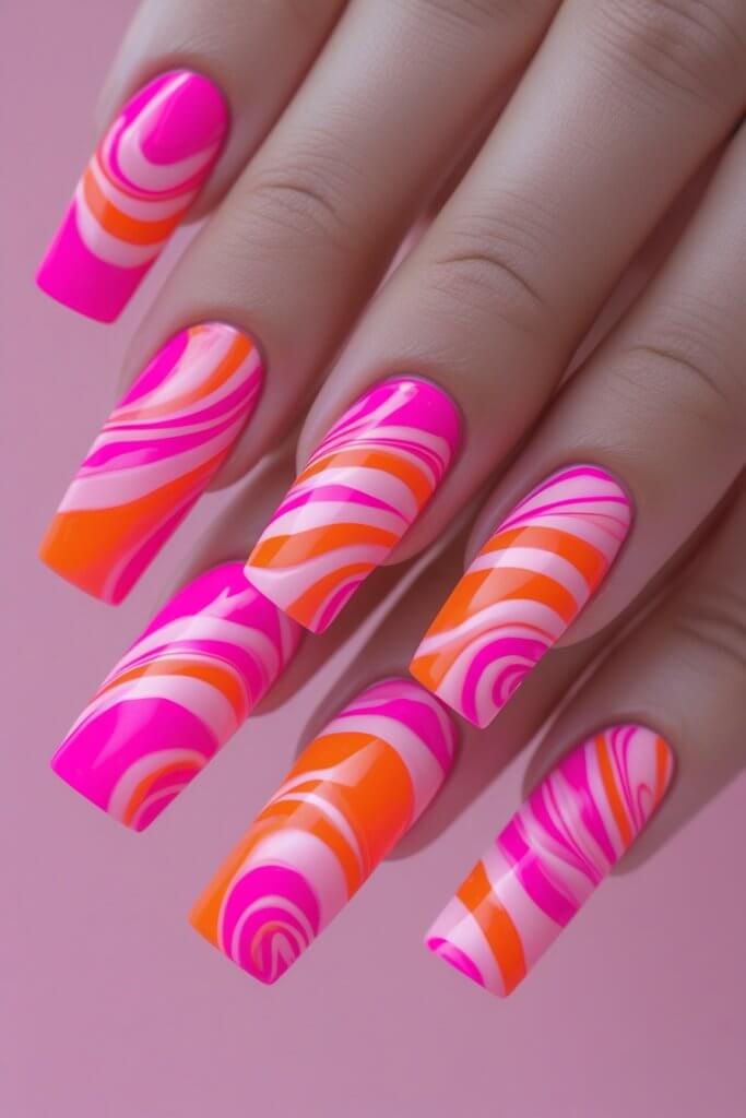 Swirl Nails in Pink & Orange